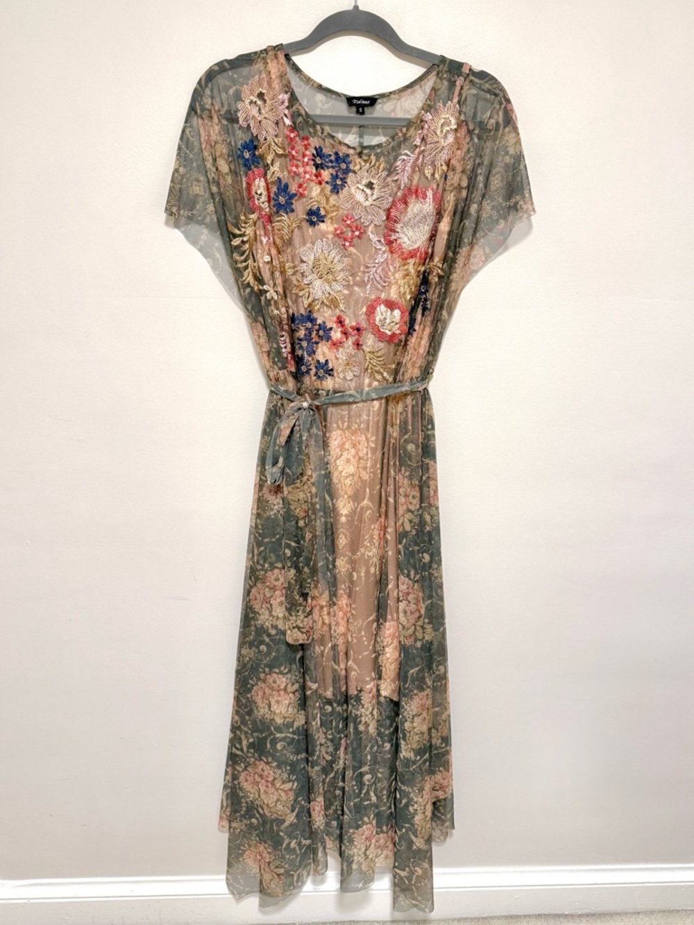 Tolani Anthropologie earth toned Sheer Floral special occasion Dress